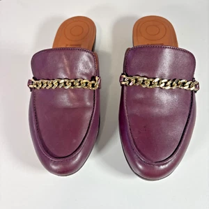 Fitflop Seren Chain Burgundy Leather Slip-On Open Mules Preppy Loafers Size 8 - Picture 1 of 12