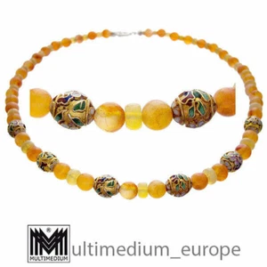 Collar de esmalte vintage de cornalina de ópalo cloisonne collar de cadena de piedra - Imagen 1 de 3