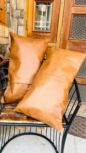 Real Big Leather Throw Pillow Covers, Set of 2 Brown Modern Couch Cushion covers - Picture 1 of 9
