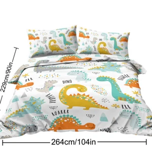 3Pcs Cute Dinosaur Duvet Cover Set Soft Bedding Set All Season Gift for Kid Boys - Picture 1 of 17