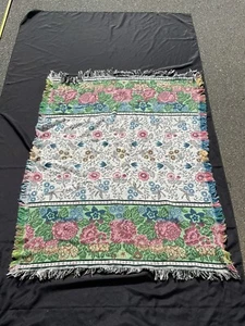 Copridivano Letto Vintage Corona Artigianale Cotone Floreale Lancio Frange 45” X 57” - Foto 1 di 6