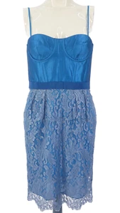 Matthew Williamson Dress Corset Mini Vintage Satin Blue Lace Party Size UK 10 - Picture 1 of 10