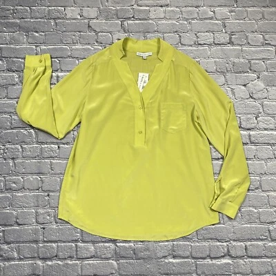 Blusa Scilla by Dora Landa Feminina M Seda com Botões Verde Limão Carreira Ousada NOVA - Imagem 1 de 4