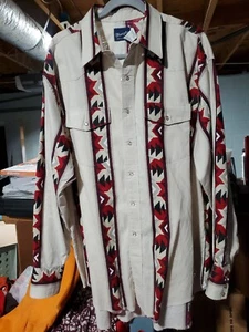 Vtg Wrangler Men's 2XL Western Aztec Pearl Snap Button Long Sleeve Shirt EUC - Picture 1 of 24