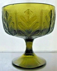 Vintage Glass FTD 1978 Green Oak Leaves Pattern Footed Planter Bowl Compote - Picture 1 of 6