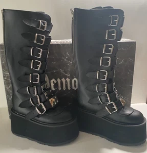 Demonia Damned-318 BVL Gothic Punk Rock Boots - Black Vegan Leather Size 5 - Picture 1 of 4