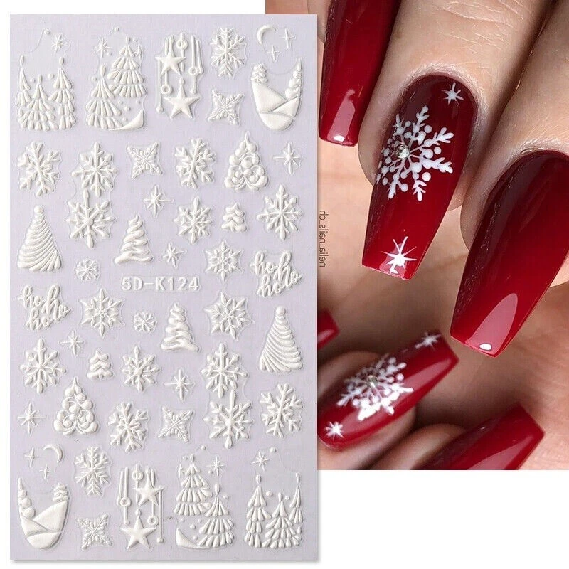 NAIL STICKERS FLOWERS TULIPS 5D Nail Art Sticker Aufkleber geprägt Weihnachtsbaum Schnee Stern Schneeflocken 5DK124