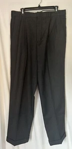 Perry Ellis Portfolio Pleated Cuffed Dress Pants Slacks Gray Career Mens 35x30 - Picture 1 of 5