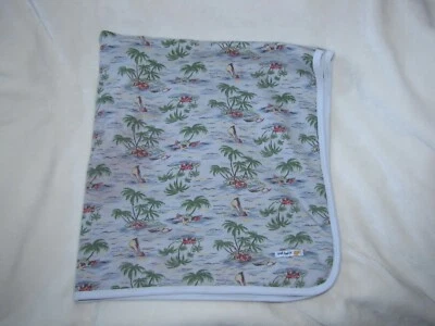 Manta bebé surfista tropical azul marino antigua de algodón DEFECTUOSA Foto 1 de 4