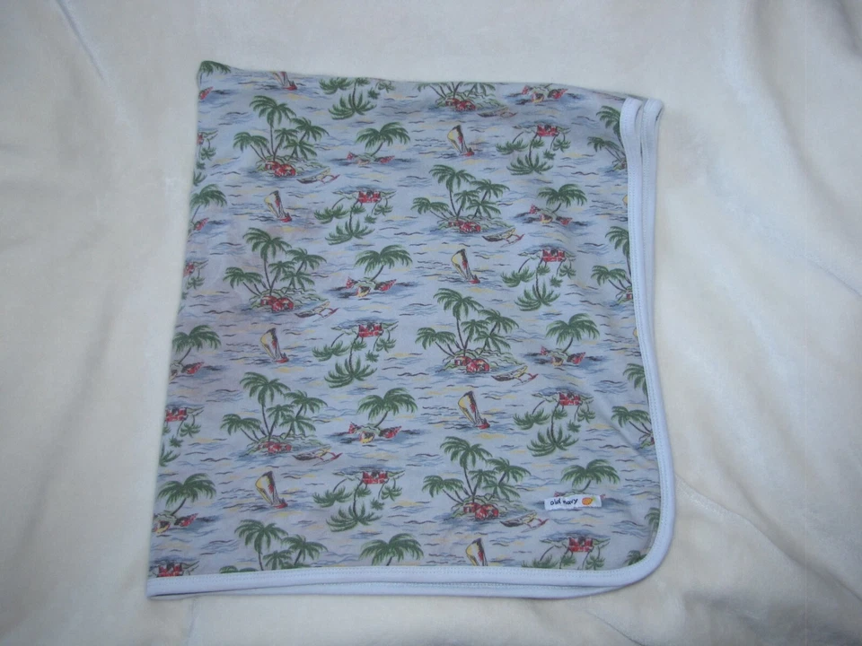 Manta bebé surfista tropical azul marino antigua de algodón DEFECTUOSA Foto 1 de 4