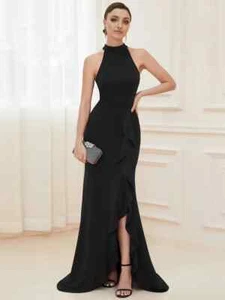Womens Formal Dresses Mermaid Halter Split Ruffle Buttocks Maxi Casual Dresses - Picture 1 of 8