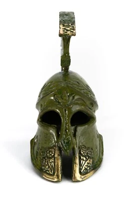 Capacete espartano oxidação verde feito à mão 3” – Arte grega – Decoração de mesa e prateleira - Imagem 1 de 4