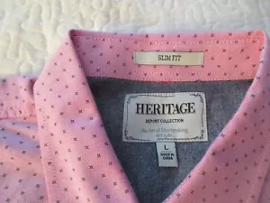 Heritage By Report Collection Shirt Men's Size L Slim Fit Long Sleeve Pink Blue - Picture 1 of 11