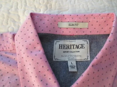 Heritage By Report Collection Shirt Men's Size L Slim Fit Long Sleeve Pink Blue - Image 1 of 4