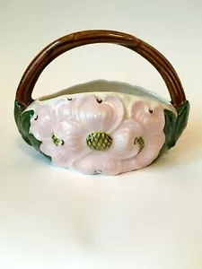 Cesto ceramica cane rosa firmato floreale stampo Olanda manico ramo fioriera - Foto 1 di 4