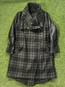 All Saints Checked Wool Coat With Leather Sleeves RRP £398 Size Uk10 Eu 32 - Picture 1 of 11