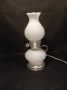 VTG White Waffle Milk Glass Boudoir Hurricane Lamp 13.5" Tall Finger Handle - Picture 1 of 13