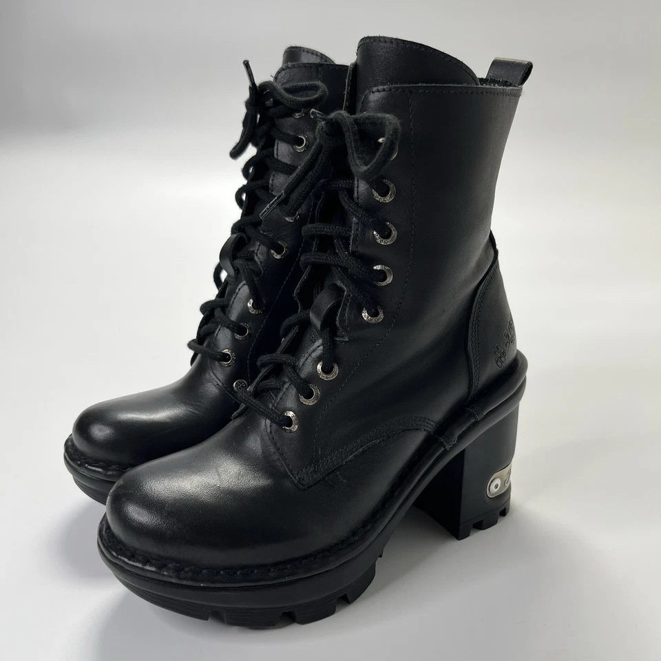 Nuevos Botines Rock M-NEOTYRE07x-s1 Cuero Gótico Negro Hechos en España-Talla 37 Foto 1 de 4