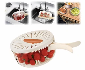 Multipurpose Drain Basket with Lid 2 in 1 Draining Fruit Strainer Washing Bowl - Picture 1 of 8