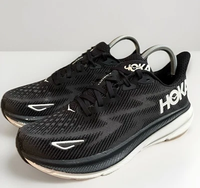 Zapatos para correr Hoka One One Clifton 9 negros blancos para mujer talla 7,5B Foto 1 de 4