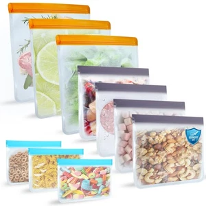 Paquete de 10 bolsas reutilizables aptas para lavavajillas, bolsas herméticas para congelador a prueba de fugas, silicona... - Imagen 1 de 8