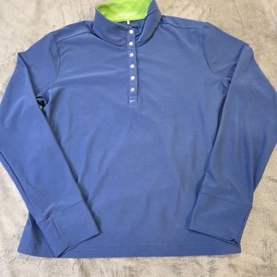 Nike Women's Long Sleeve Blue w/ Green Collar Size L Golf Shirt - Image 1 of 4