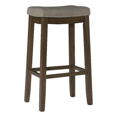 Linon Claridge Bar Stool Gray Woven Padded Seat Wood Frame in Rustic Brown - Image 1 of 4