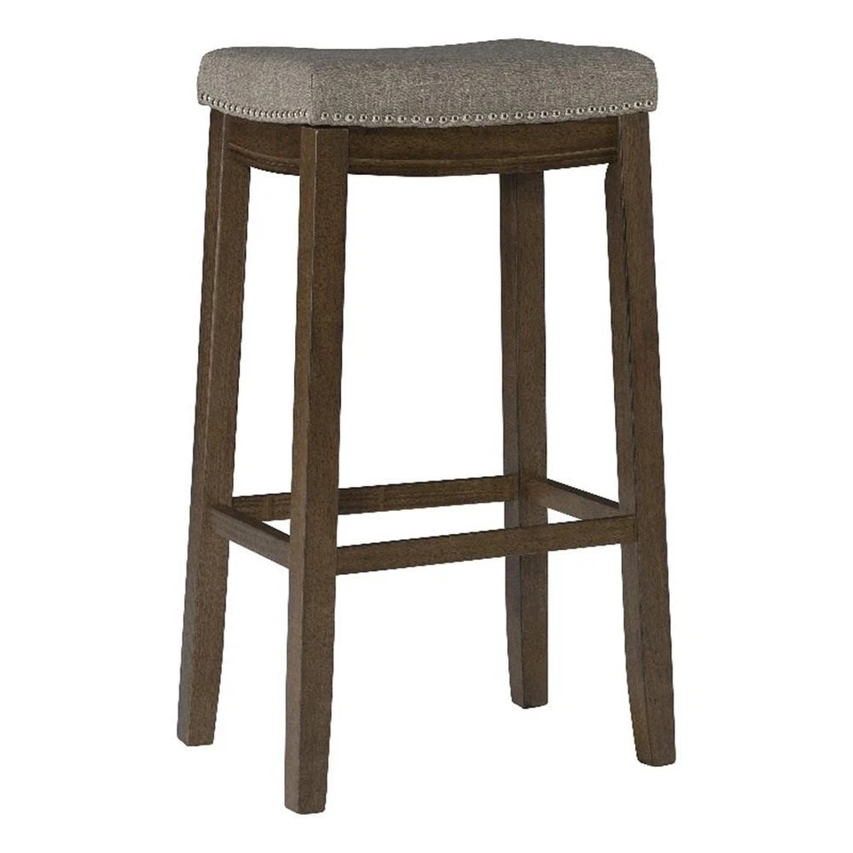 Linon Claridge Bar Stool Gray Woven Padded Seat Wood Frame in Rustic Brown - Image 1 of 4