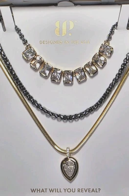 Bomb Party Summer Luxe Layers 2025 NK17268 "Mixed Metal Glam" CZ Gold & Hematite - Image 1 of 2