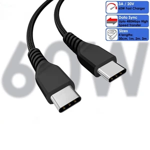 USB Type C to USB C Strong Braided Data & Fast Charger Charging Cable Power Lead - Picture 1 of 21