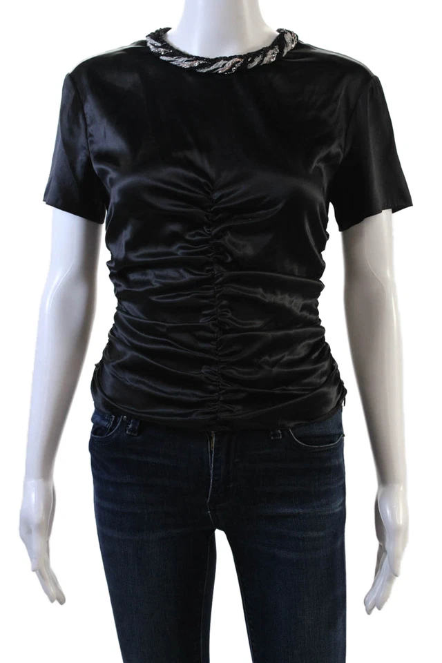 Blusa Chanel Mujer Seda Acanalada Mangas Cortas Tejida Escote Negra Talla 34 EUR Foto 1 de 4