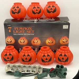 Halloween Blow Mold Pumpkin Jack-o’-lantern Festive In/Outdoor 90s String Lights - Picture 1 of 7