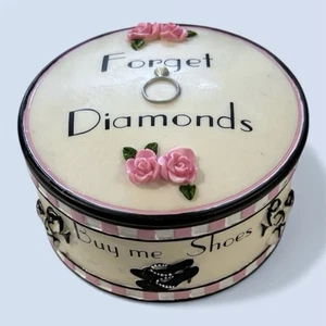 The Kathy Hatch Coll. Forget Diamonds Buy Me Shoes Round Vintage Trinket Box - Picture 1 of 11