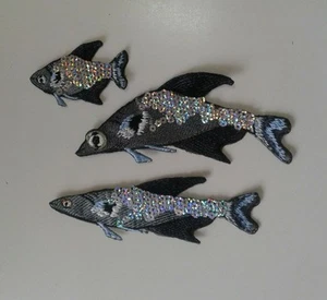 Fish with Sequins Set Extra Quality Sew-On Embroidered Patch Applique - Picture 1 of 9