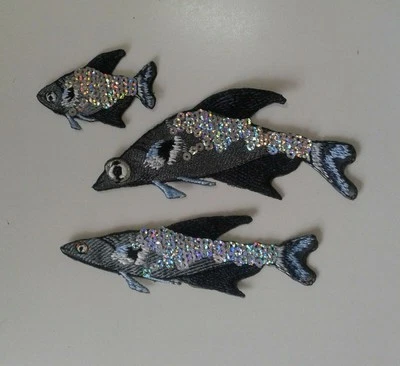 Fish with Sequins Set Extra Quality Sew-On Embroidered Patch Applique - Image 1 of 4