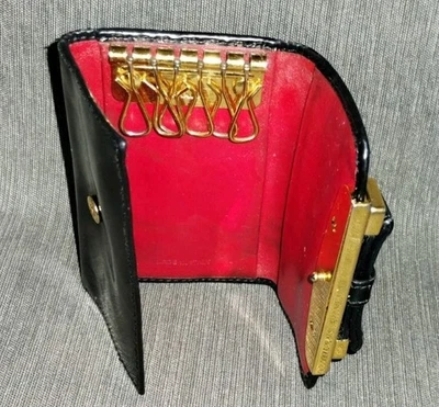Authentic PRADA Shiney Black Leather Key Holder Red Leather Inside Gold Hardware - Image 1 of 4