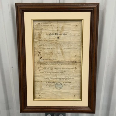 Framed 1800s German Ersatz-Reserve-Schein Certificate Saxe-Altenburg Military - Image 1 of 4