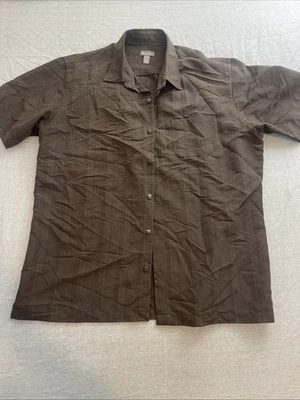 Camisa de vestir para hombre Van Heusen grande con botones manga corta negra/oscura Br L-27 pulgadas Foto 1 de 4