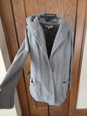 ANN TAYLOR LOFT Cardigan Open Front Hooded Fleece Cover Up SM Cotton Blend Gray - Image 1 of 4