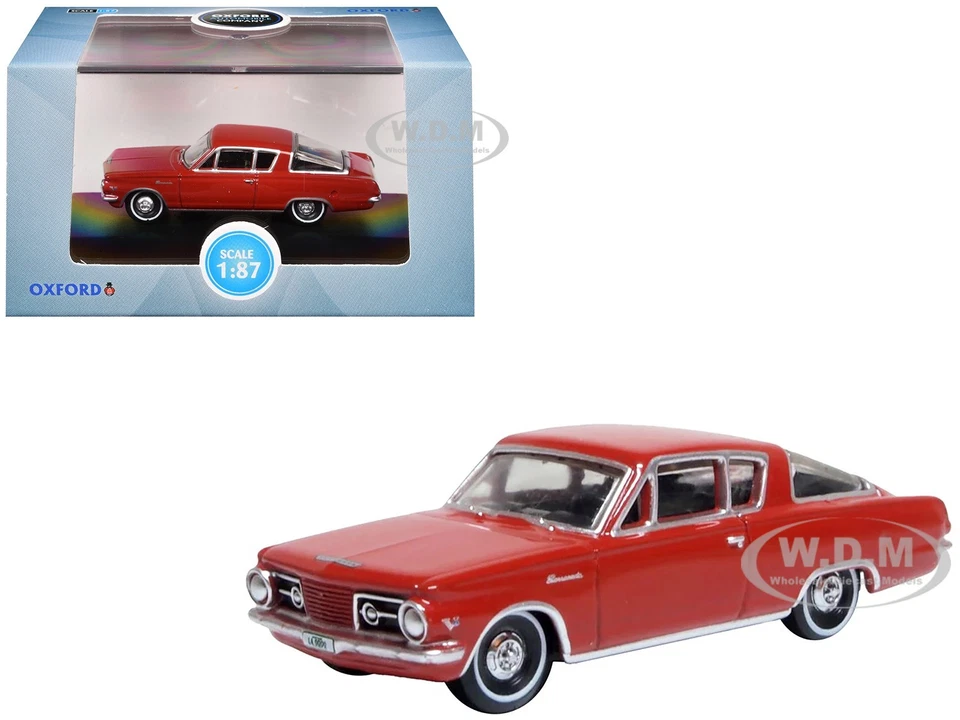 1965 PLYMOUTH BARRACUDA RED 1/87 (HO) DIECAST MODEL CAR BY OXFORD 87PB65002