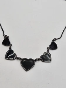 Vintage Volmer Bahner Denmark Sterling Silver Black Enamel Hearts Necklace - Picture 1 of 14