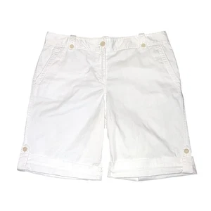 TALBOTS Size 10 Women’s Roll Tab Cuff White Shorts Tab Button Accents GUC 9” Ins - Picture 1 of 8
