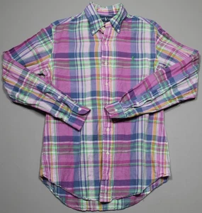 Ralph Lauren Hemd Herren Small rosa grün kariert Leinen Baumwolle Custom Fit Madras - Bild 1 von 7