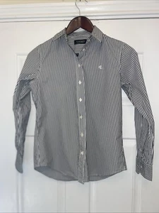 Lauren Ralph Black Label Striped Button Down Shirt P- XS Sear sucker Gray - Picture 1 of 5