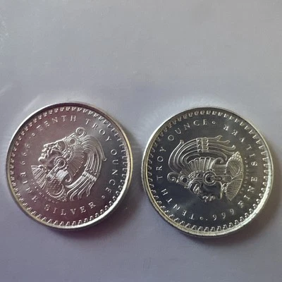 2 Pure Silver .999 Bullion - Mexico Aztec Calendar Mayan- 10th Troy oz - Image 1 of 2