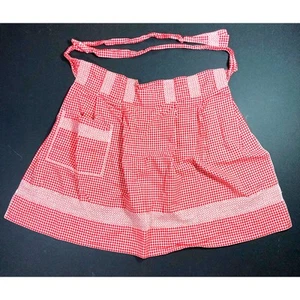Retro Red Gingham Apron with Pocket, Cross Stitch, White Check Back Tie Vintage - Picture 1 of 8