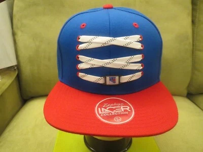 Zephyr NY Rangers Blue Adjustable Snapback Hat with Skate Lace Front, Red Bill - Image 1 of 4