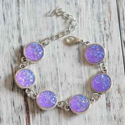 Pulsera de cabujón para mujer, pulsera de eslabones morados - piedras preciosas moradas - ajustable nueva Foto 1 de 2