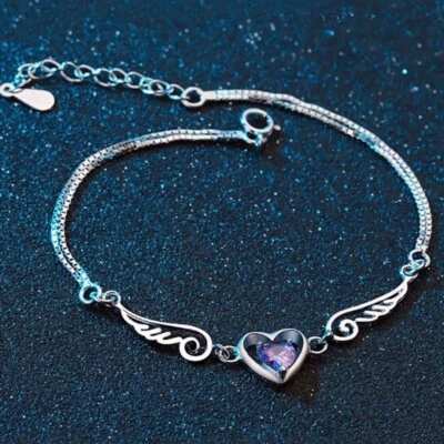 Pulsera dijes corazón de amor Angel Wing plata esterlina 925 regalo de joyas para mujer. Foto 1 de 4