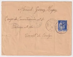 1939 Spanish Refugee Internment Camp Cover Camp de Septfonds France to Vernet - Picture 1 of 3